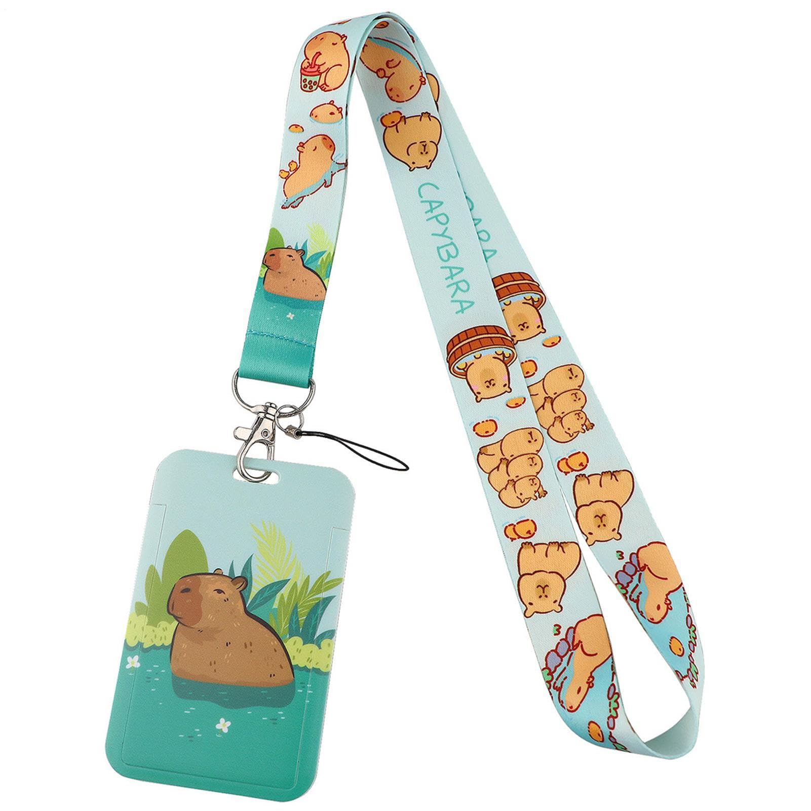 Capybara Card Holder Lanyard, Cute Badge Holder Strap for Kids, Detachable Lanyard ID Protector Badge Clips for Teachers, Students, Office Employees