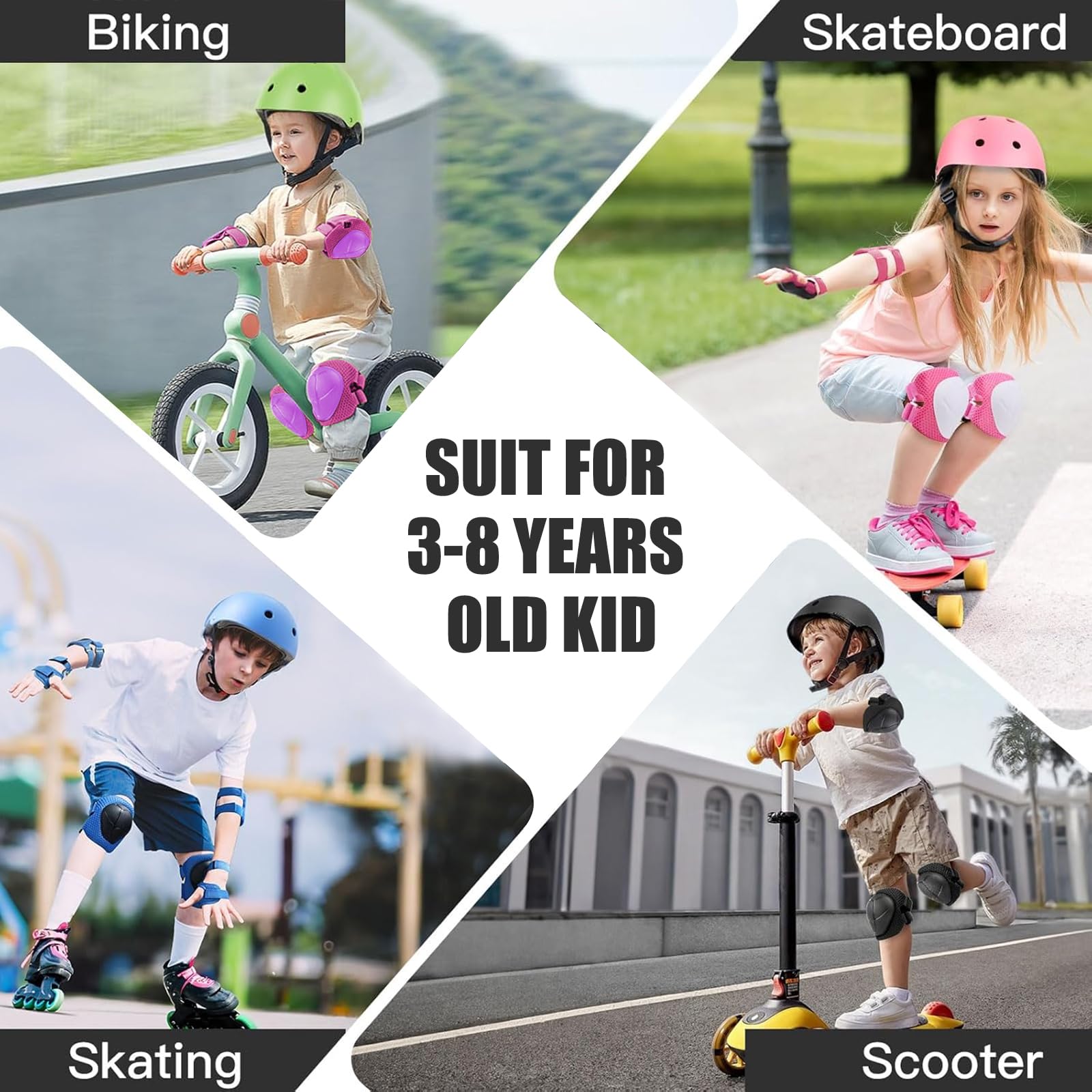 Ginocchiere per bambini 6 w 1 do skateboard, rolek, hoverboard, roweru (Różowy/Fioletowy)