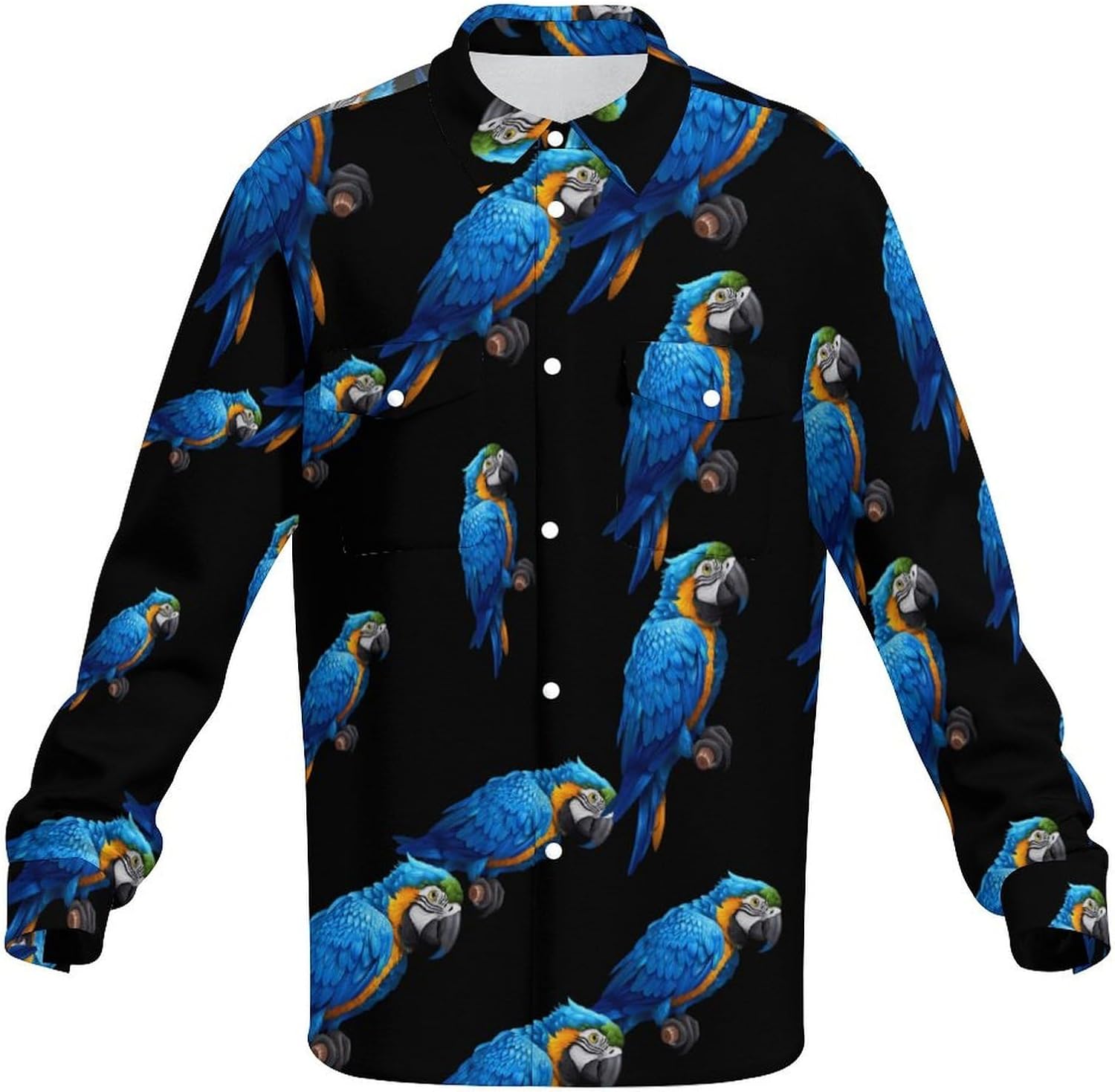 Blue Macaw Tropical Parrots Men's Shirts Casual Jacket Long Sleeve Coat Novelty Outwear Tops
