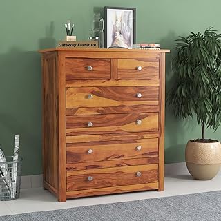 GateWay Furniture Sheesham Wooden Chest of Drawer with 6 Spacious Drawer Storage for Living Room - Solid Wood Chest of Dra...