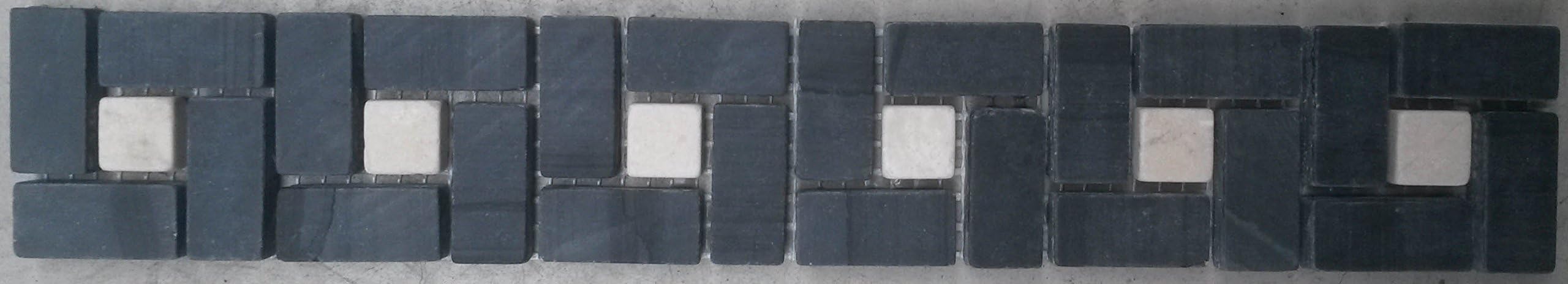 B520 Mosaic Natural Stone Border 5 x 30 cm Black Cream Tile Skirting Board