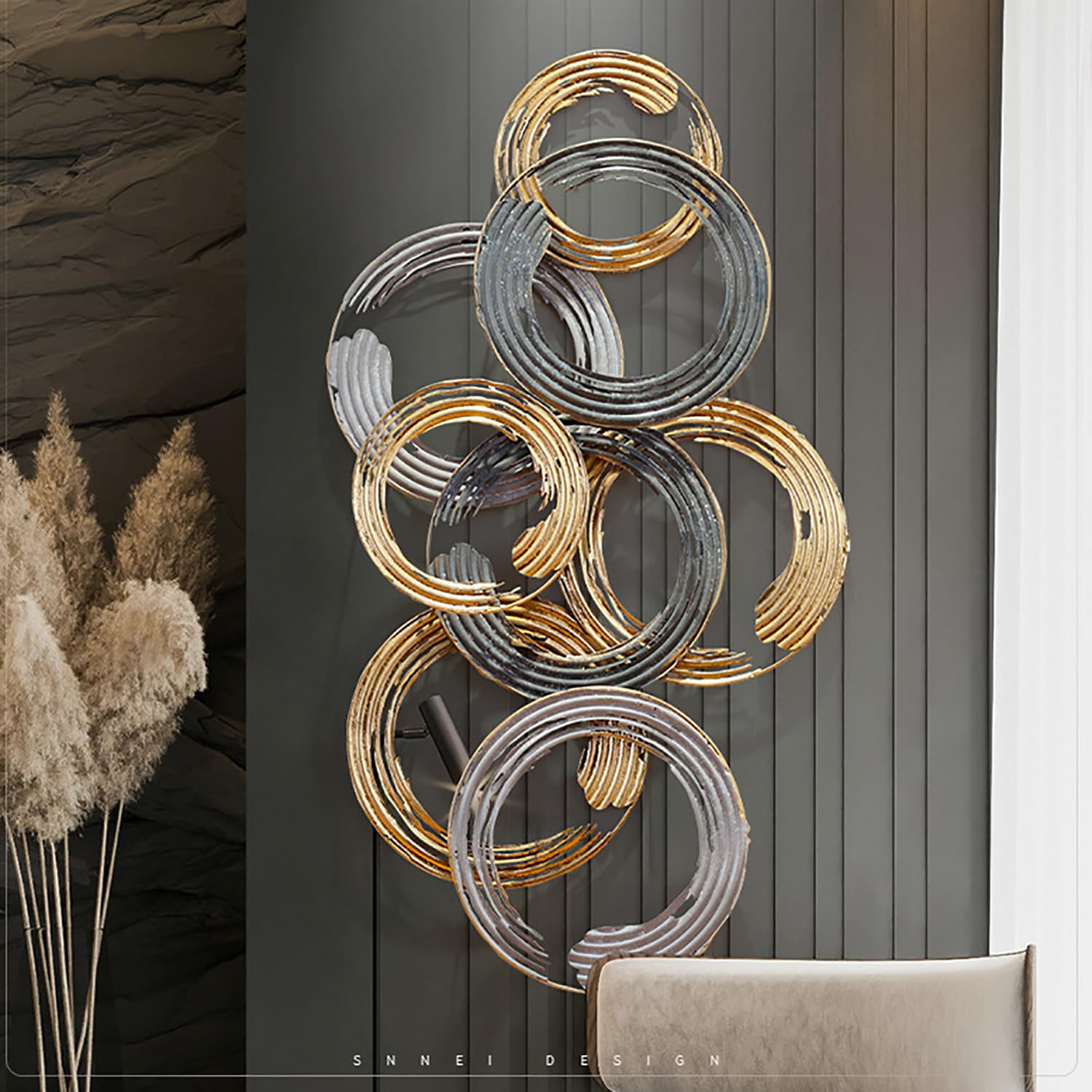 Decoración de Pared de Círculo de Metal,Esculturas de Pared Colgantes de Geometría Grande,Decoración de Pared de Arte Dorado Moderno para Familia,Sala de Estar,Comedor,Pasillo,Bar,Oficina
