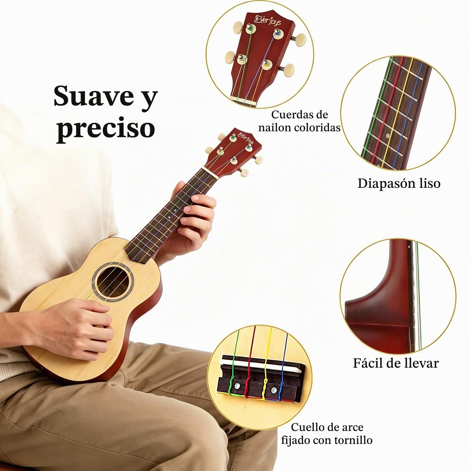 Ukelele Soprano, Principiantes Ukulele Kit 21 Pulgadas, Hawaiano Uqueleles con Bolsa, Afinador, Correa, Todo en un solo juego