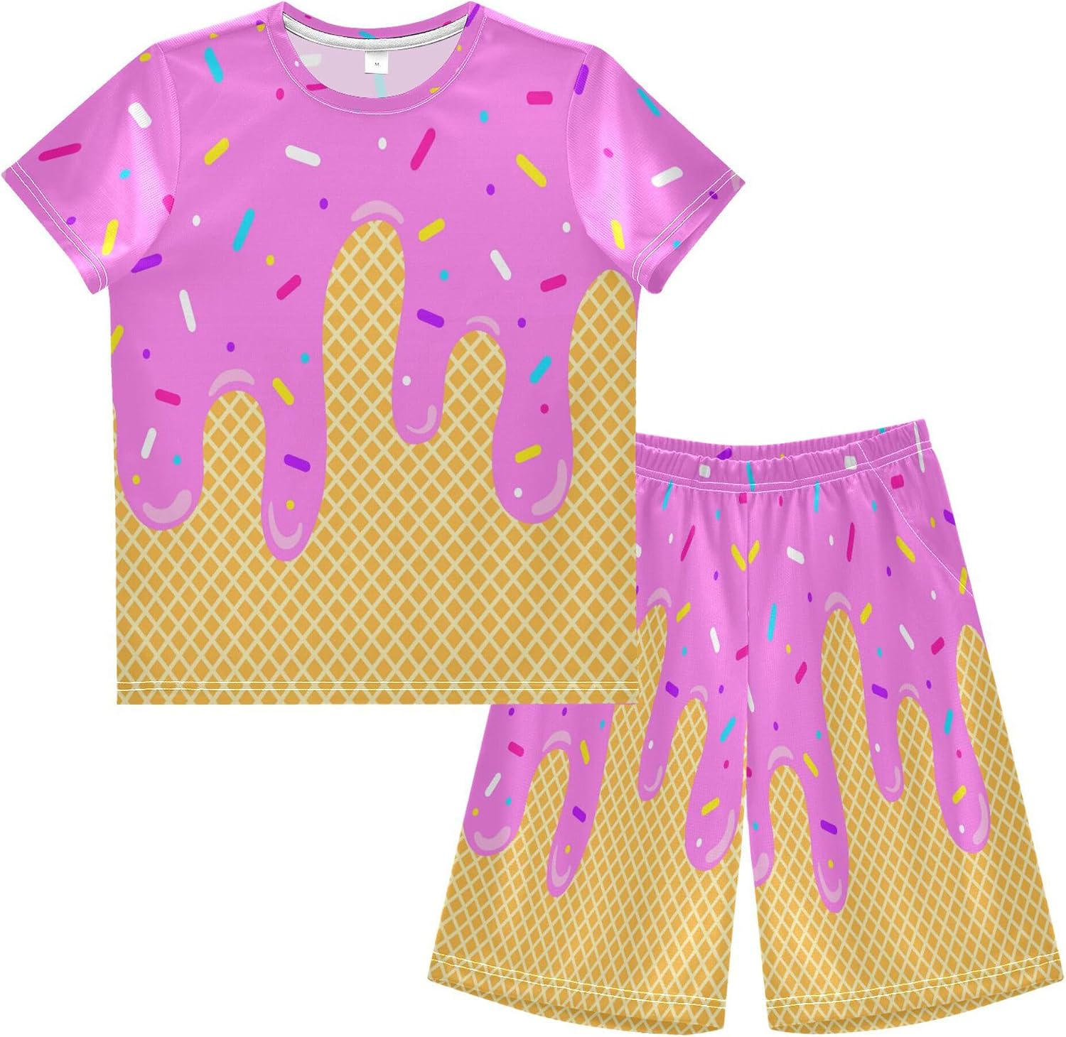 Exnundod Boy Shorts Set Ice Cream T-Shirt and Athletic Short Summer Kids Casual Outfit Sets 6-14Y