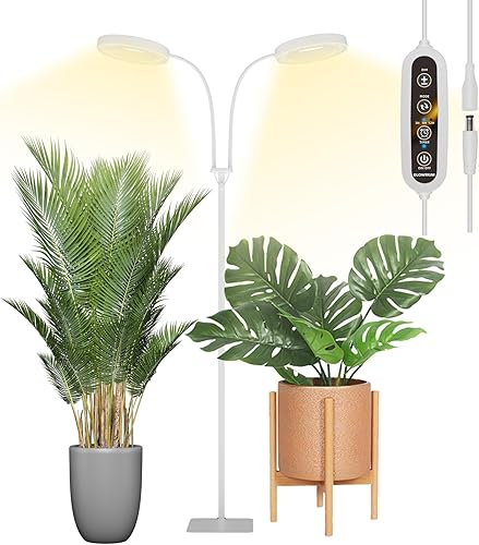 Luz de cultivo con soporte, luz LED de 2 cabezales para plantas de interior, lámpara de crecimiento de espectro completo, temporizador de 3912H, 6