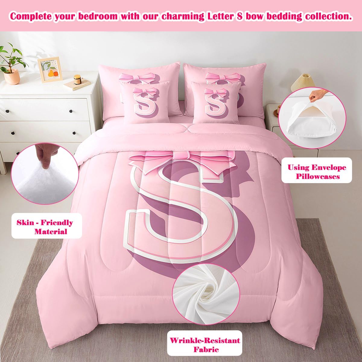 jejeloiu Kawaii Pink Bow Bed Set Twin Size 7 Pieces Decor Teen Girl Gifts image 3