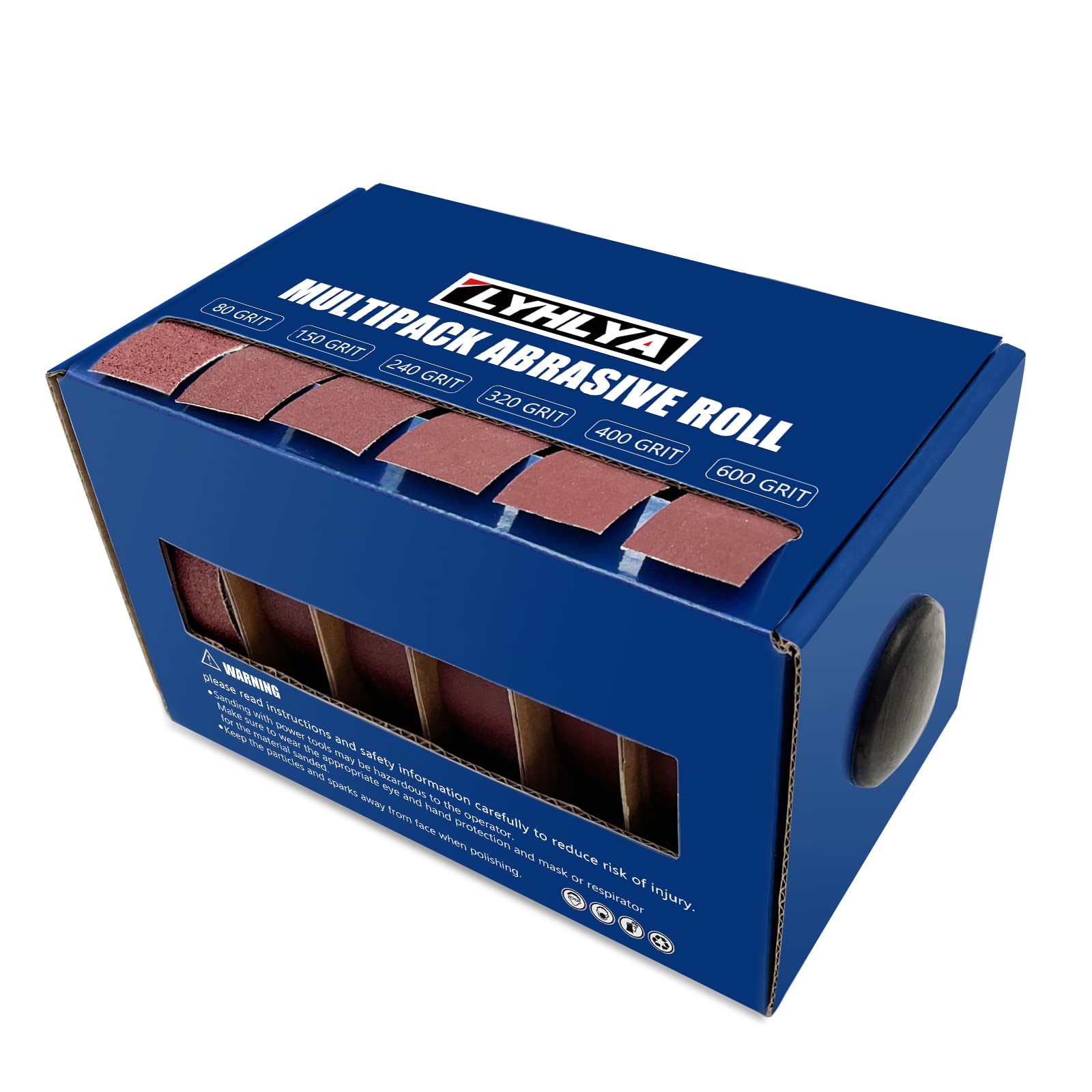 Lot de 6 rouleaux de papier abrasif de 2,5 cm x 8 m avec distributeur de papier émeri pour meubles en bois, finition du métal, ponçage automobile, polissage automobile, 80/150/240/320/400/600