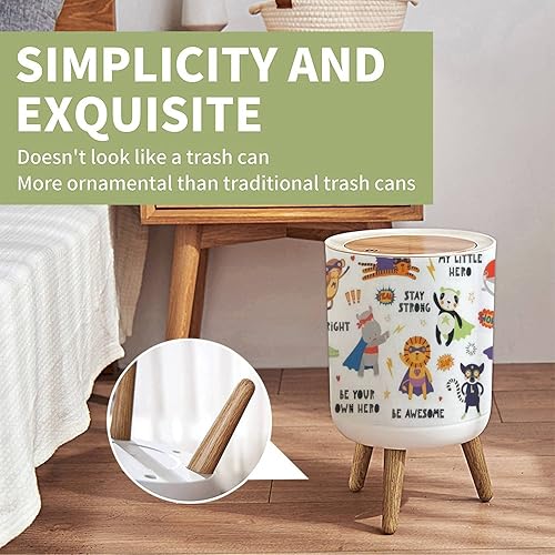 Miniatura 3 de Bote de basura pequeño con tapa, juego grande de lindos superhéroes de animales con máscaras y capas volando con citas, cubo de basura redondo,