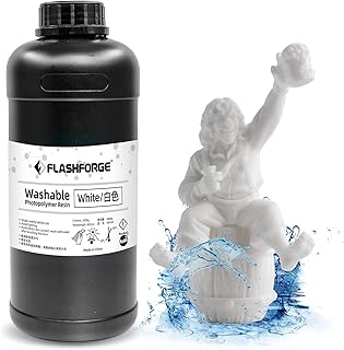 Flashforge 3D Printer Resin, 405nm UV-Curing 3D Resin with High Precision and Quick Curing & Smooth Surface for LCD 3D Printing (1KG-Washable-White)