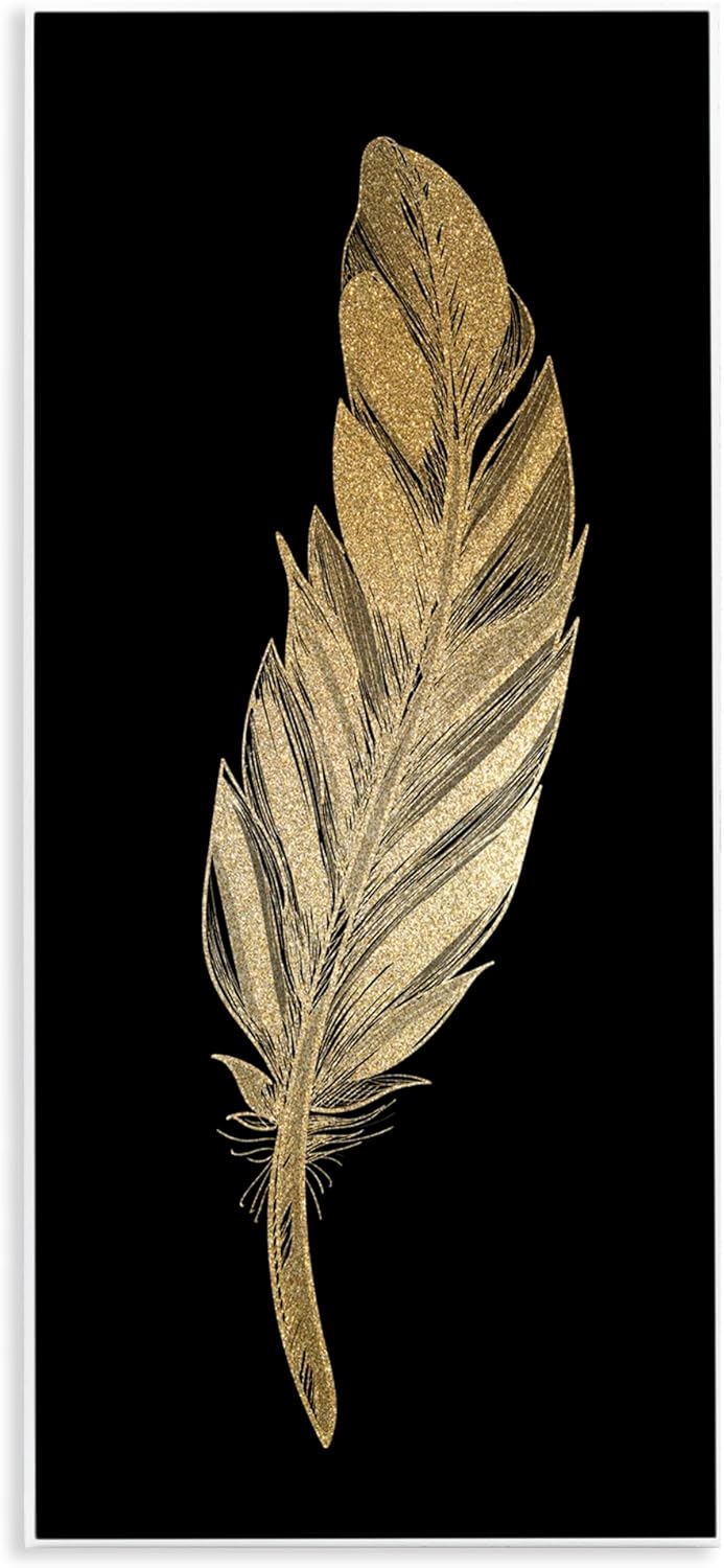 Stupell Industries Glam Feather Black & Gold Wall Plaque Art, design by Kim Allen, 17 x 7
