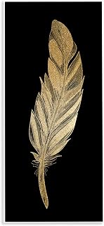 Glam Feather Black Gold Bird, 7 x 17 Inch Mounted Print on Wall Plaque