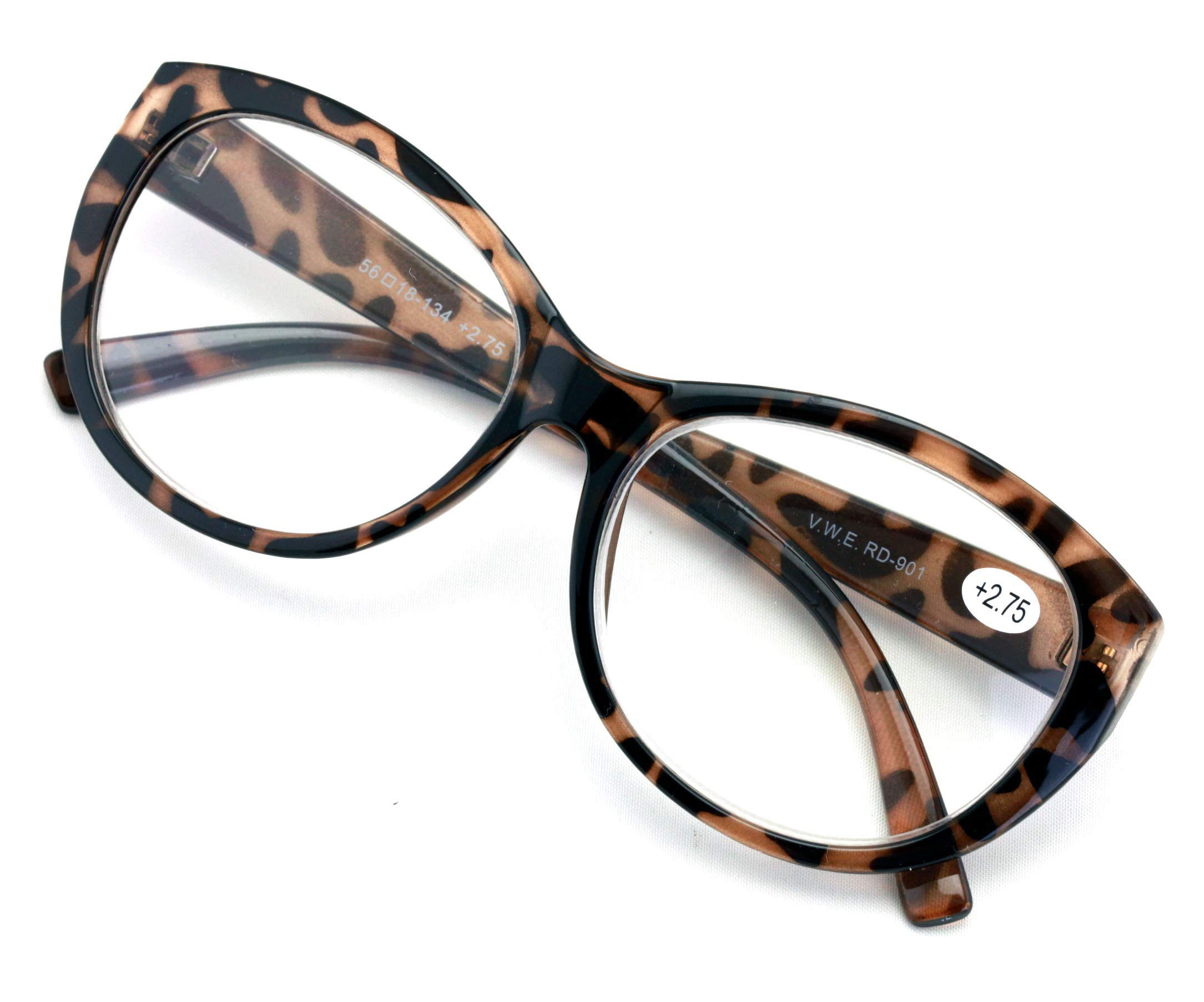 Oversize Women Reading glasses - Magnified Readers Cateye Vintage Jackie Oval - Clear lens (Brown Leopard, 2.50)