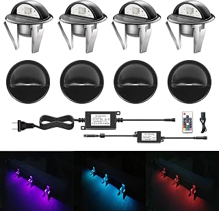 CISLAN LED Outdoor Deck Lights with Photocell, RGB Φ35mm Low Voltage 12V DC IP65 Waterproof, Remote Dimmable Multi Color Change, Electric Wired Recessed Stair Step Landscape Lighting, 8 Pack Black