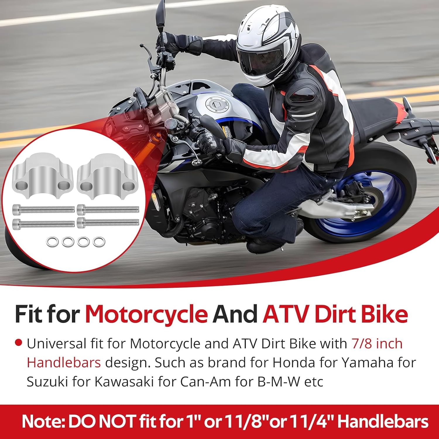 JAVIK 7/8 Inch Handlebar Risers 30mm Height Universal Motorcycle ATV Dirt Bike Parts Fit for Honda for Yamaha for Suzuki for Kawasaki for Can-Am