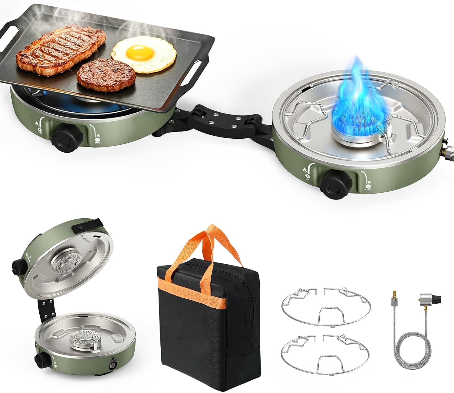 2 Burner Propane Camping Stove, 20000 BTU Camp Stove