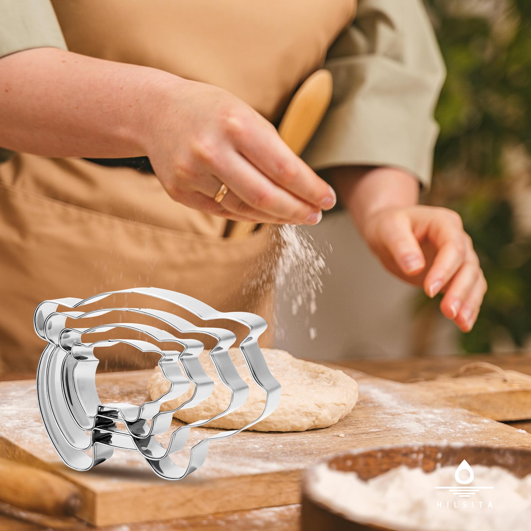 Cortador de concha, molde de pan mexicano de 4.29 pulgadas con 4 cortadores de galletas de cerdo, juego mexicano, sello de concha de acero inoxidable, cortador de pan de dos caras para moldes