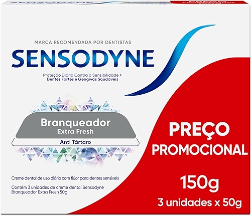 Sensodyne Creme Dental, Sensibilidade e Branqueador Extra Fresh Leve 3 e Pague 2, Anti Tártaro, 50g cada