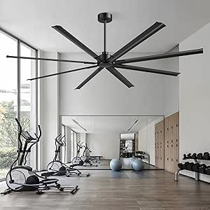 96 Inch Large Industrial Ceiling Fan with DC Motor,Shop Ceiling Fan,6 Wind Speeds Reversible,8 Aluminum Blades,Commercial Black Ceiling Fan No Light for Warehouse, Barn, Garage ,Gymnasium Cooling