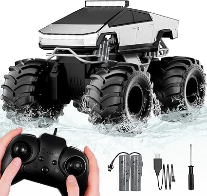 Remote Control Car, 1:18 Amphibious Waterproof RC Cars, 4WD All Terrain Offroad RC Truck, 2.4GHz Loadable Cyber Truck, 360°in-Situ Rotating Monster Trucks Toys for Boys Hobby Gifts Age 6 7 8 9 10-13+