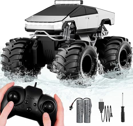 Remote Control Car, 1:18 Amphibious Waterproof RC Cars, 4WD All Terrain Offroad RC Truck, 2.4GHz Loadable Cyber Truck, 360°in-Situ Rotating Monster Trucks Toys for Boys Hobby Gifts Age 6 7 8 9 10-13+