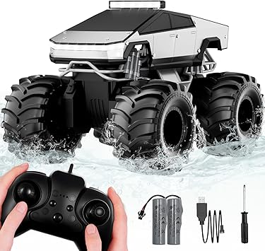 Remote Control Car, 1:18 Amphibious Waterproof RC Cars, 4WD All Terrain Offroad RC Truck, 2.4GHz Loadable Cyber Truck, 360°in-Situ Rotating Monster Trucks Toys for Boys Hobby Gifts Age 6 7 8 9 10-13+