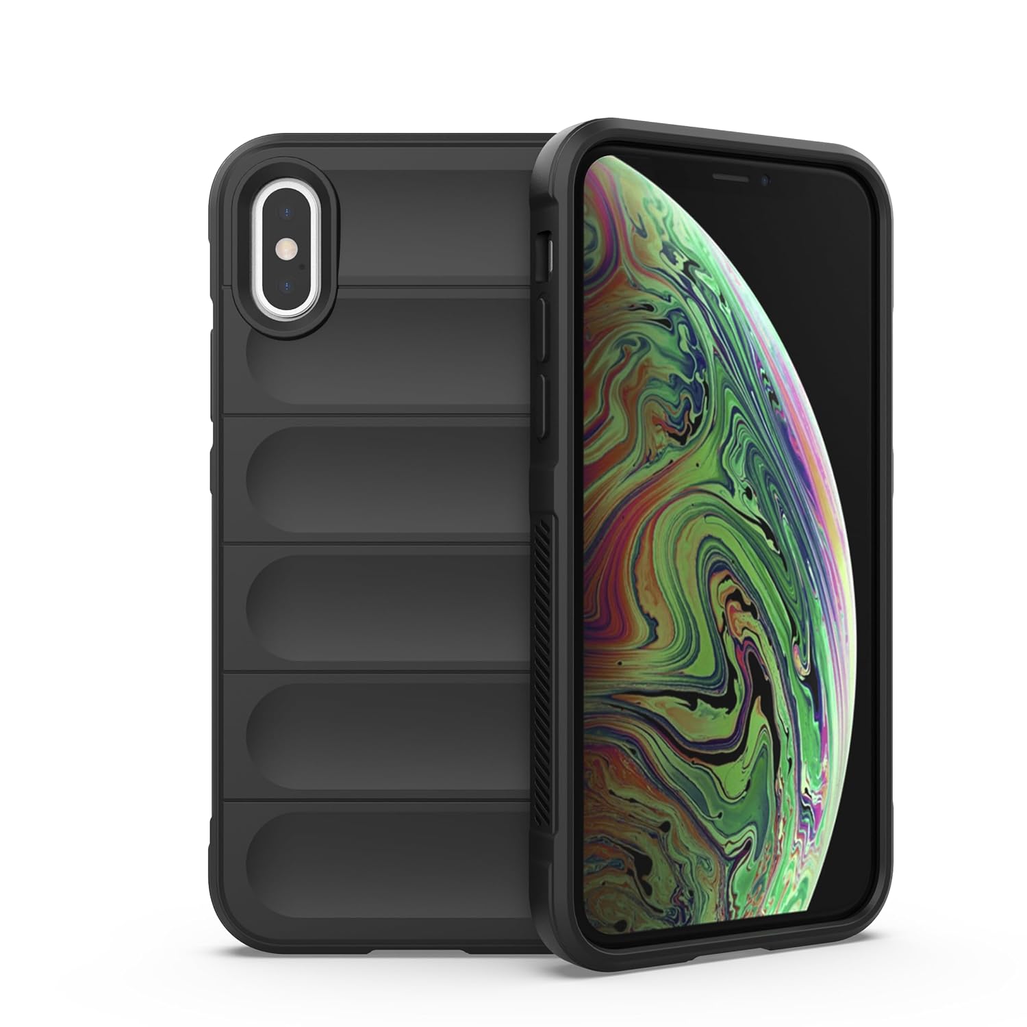 iPhone Xs Shockproof Protective Phone Case, Soft Flexible Silicone Case Camera Protection Cover for iPhone Xs (Black)