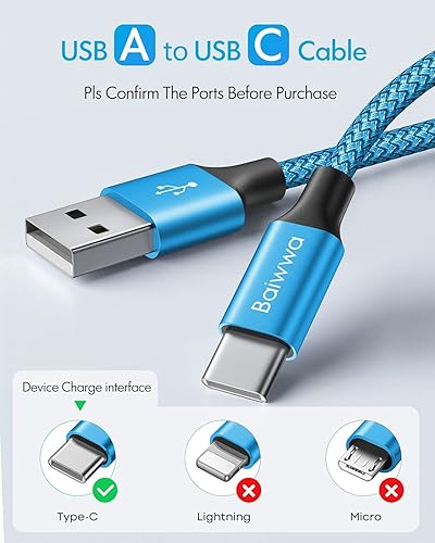 Miniatura 3 de Baiwwa Cable USB C extralargo de 20 pies, cable USB A a tipo C trenzado de nailon premium compatible con Samsung Galaxy Note Tab, Moto, LG, Pixel y