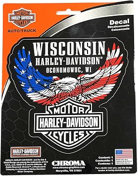 Harley-Davidson Wisconsin Harley Custom Dealer Decal, RWB Up-Winged Eagle