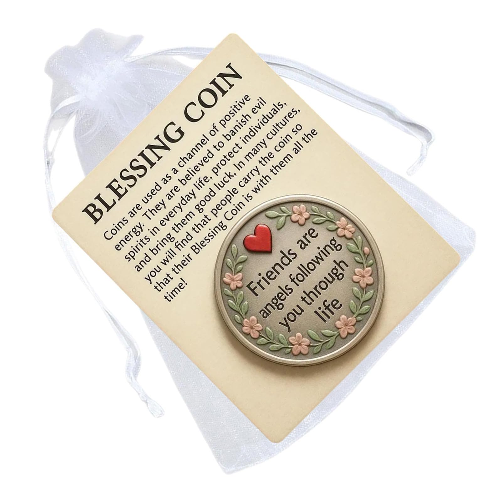 ZBIianxer Heartwarming Friendship Coin, Pocket Sized Blessing with Sentimental Card, Meaningful Friend Encouragement Coin