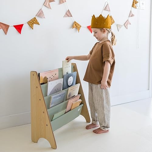 Miniatura 17 de 3 Sprouts Estantería de tela reciclada para niños, organizador de libros de 4 niveles, estantería de madera para guardería, sala de juegos, aula,