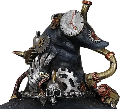 Miniatura 6 de Ebros Gift Pintado a mano engranajes mecánicos y tuberías engranados Steampunk búho con calavera alada Sombrero de bruja Figurita Nocturnal