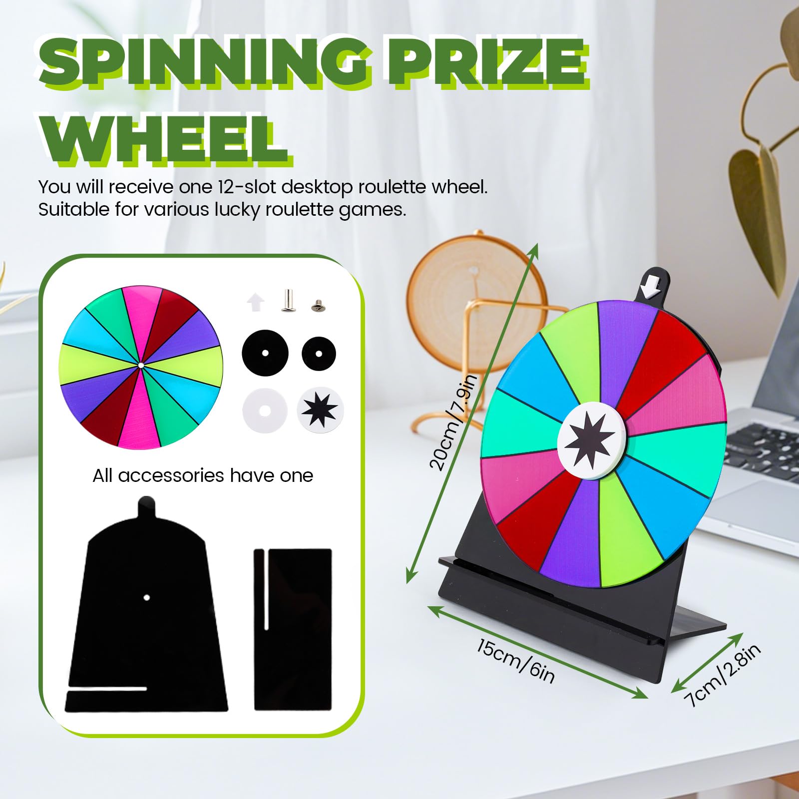 Diakey 15cm Spinning Prize Wheel, Color Table Roulette Wheel Spinner with Stand Fortune Spin Game for Party Trade Show - Image 2