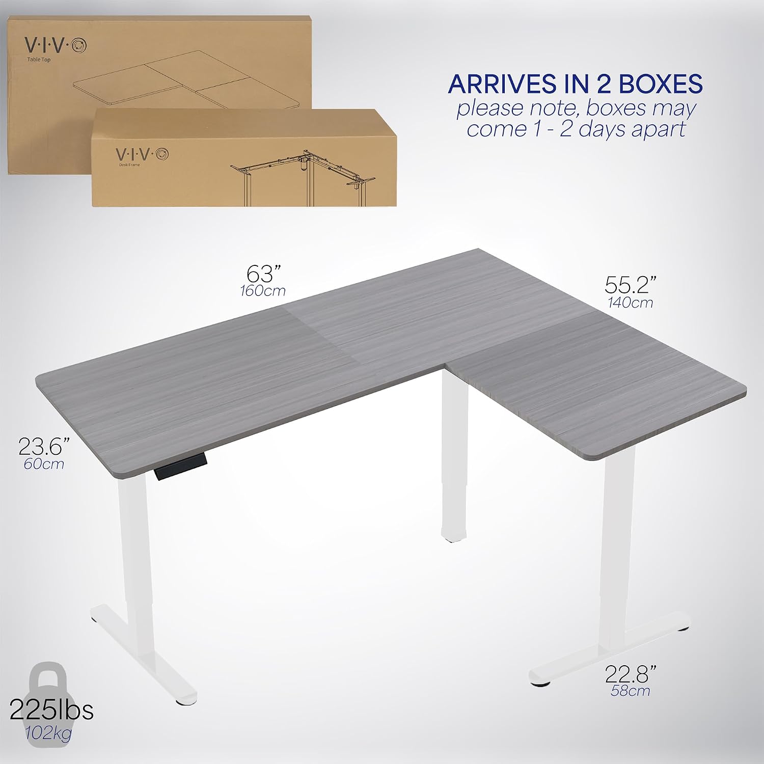 VIVO Electric Corner 63 x 55 inch L-Shaped Standing Desk, Memory Height Adjustment, Dark Gray Top White Frame, DESK-E3CTWG - 6