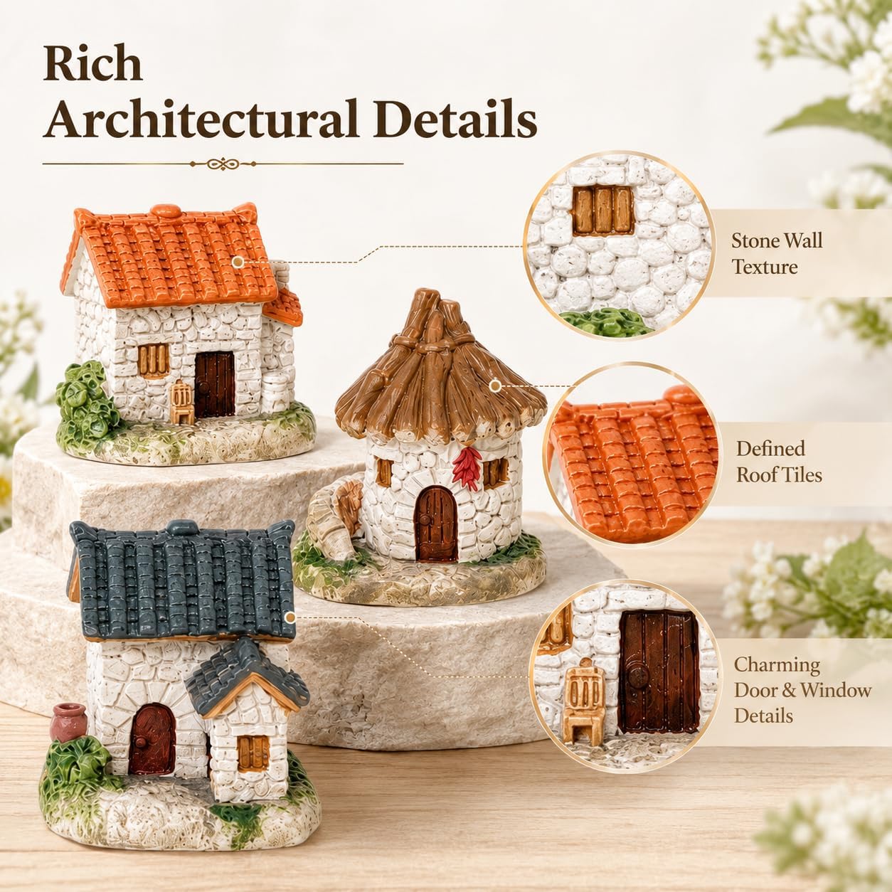 12 Pcs Miniature Fairy Garden Stone House, Mini Resin House, Fairy Garden Cottage Ornaments Figurines for DIY Bonsai Succulent Planting Terrarium Flower Pot Decor