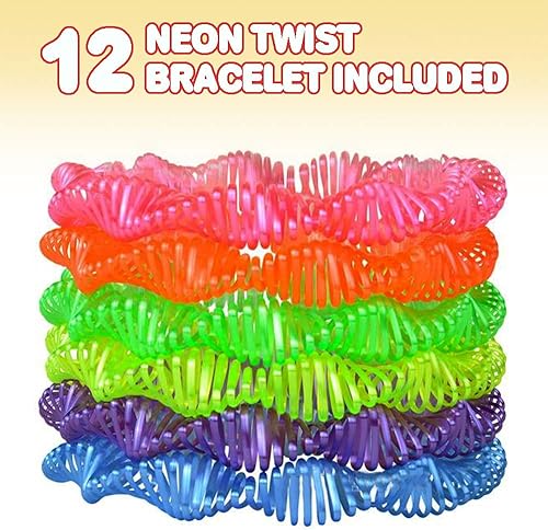 Miniatura 2 de ArtCreativity Pulseras de bobina de neón – Paquete de 12 pulseras de plástico en espiral geniales en varios colores neón – Divertido recuerdo de