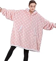 Vista 11 de HBlife Manta Vestible Larga de Gran Tamaño con Capucha para Adultos, Sudadera Gruesa de Forro Polar Sherpa con Mangas Elásticas y Bolsillos