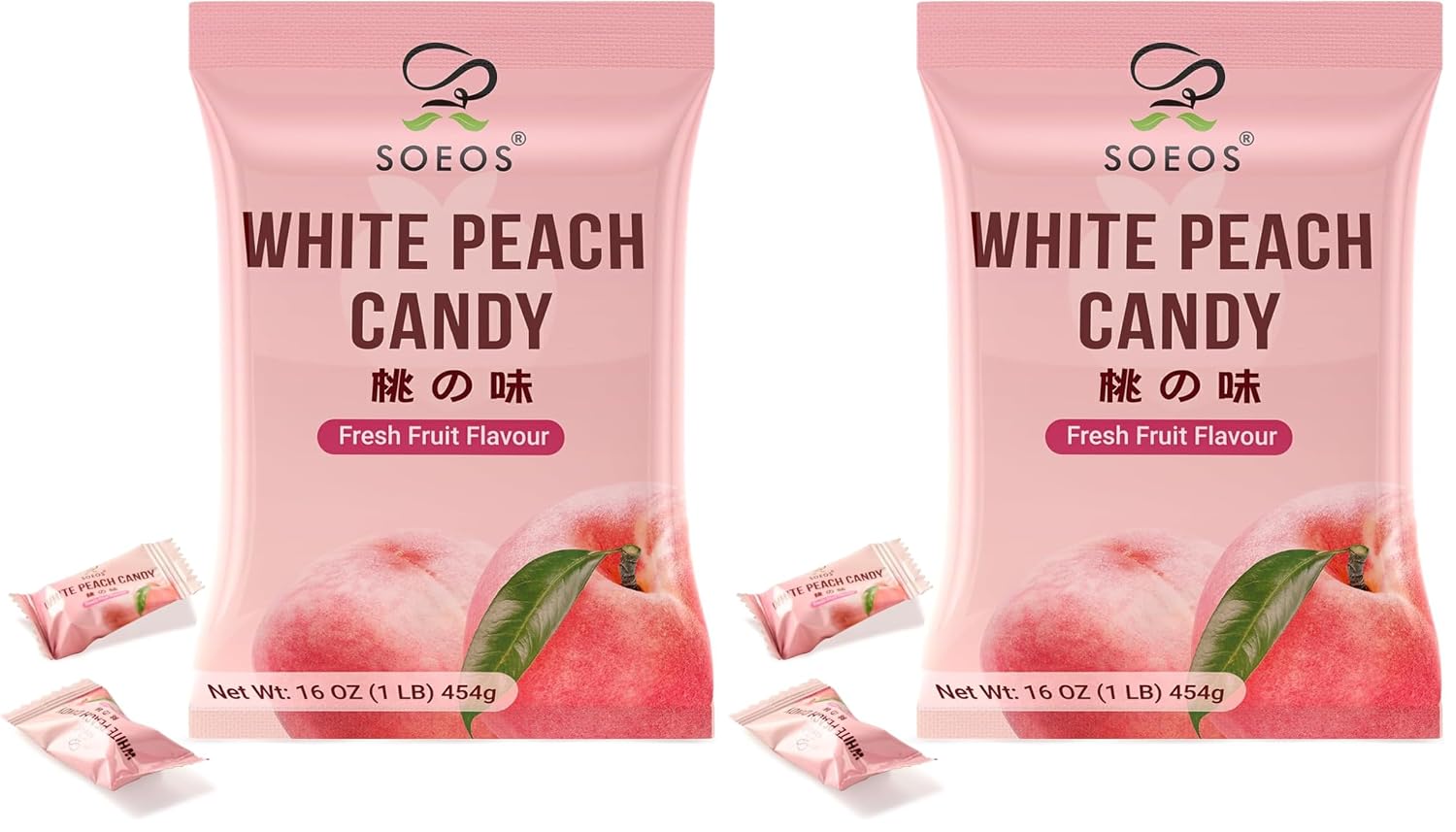 Soeos White Peach Hard Candy, Classic Series Chinese Hard Candy, 16 oz (Pack of 2)
