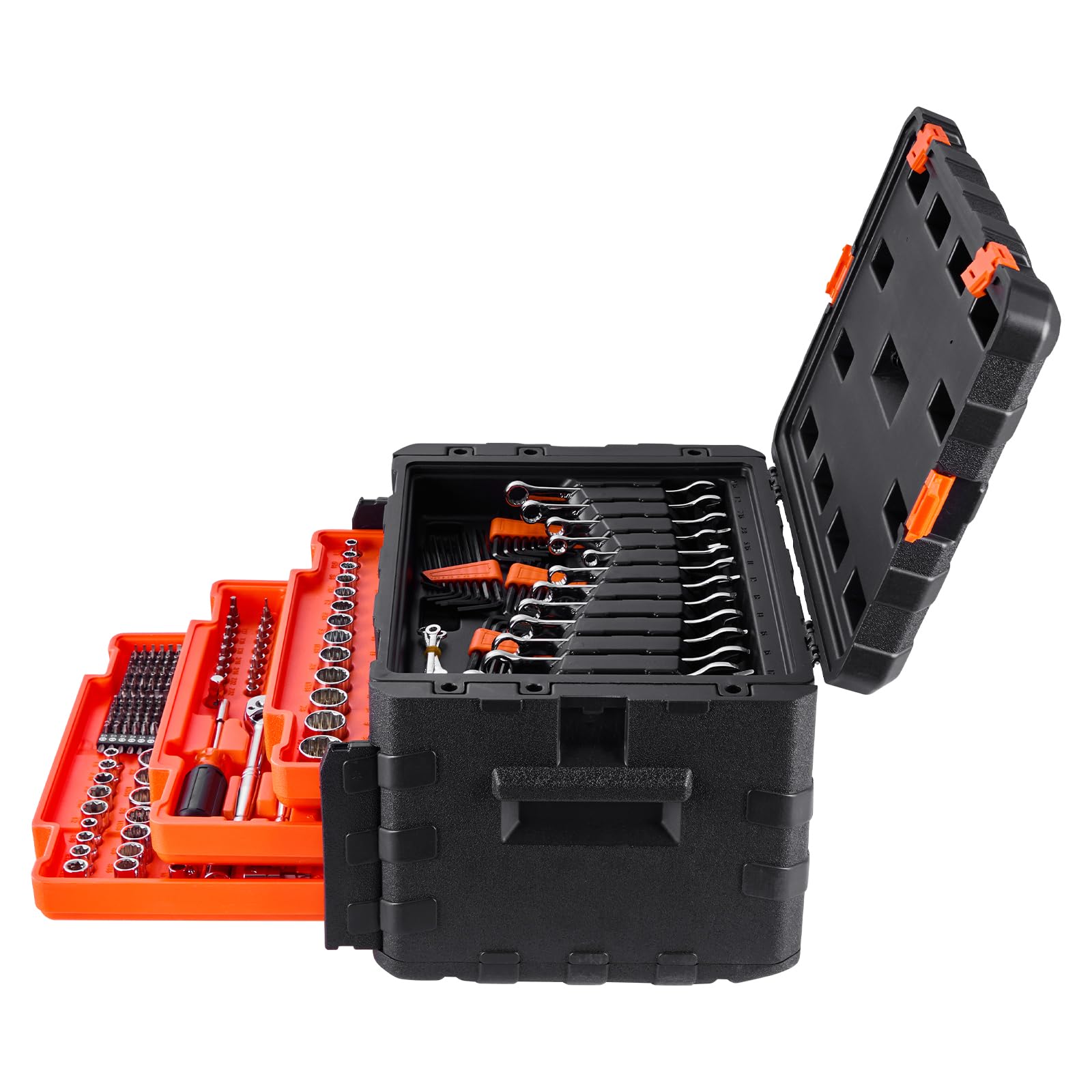 VEVOR Set di Utensili Meccanici e Set di Bussole, 450 Pezzi, Bussole Profonde e Standard da 6,4, 9,5 e 12,7 mm, Kit di Utensili Meccanici Metrici SAE con Punte, Chiavi, Accessori, Custodia Arancione