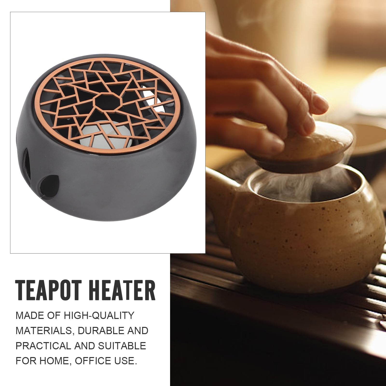 iplusmile Calentador de Tetera Japonés Compacto Base Cerámica Resistente para Calentar Té Hogar Herramienta Funcional para Uso Diario sin Vela Conjunto Negro y Almohadilla Púrpura