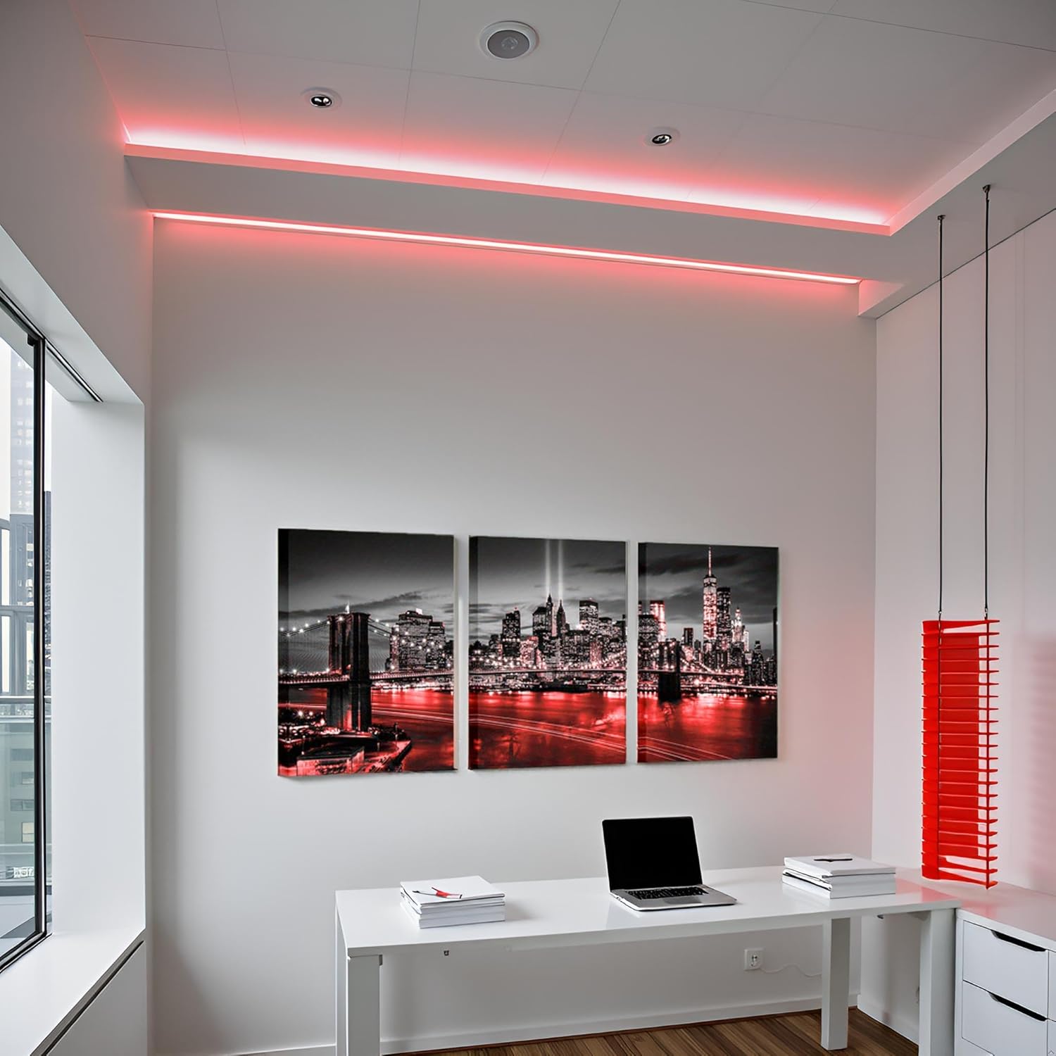 Conipit New York Brooklyn Bridge Canvas Wall Art Black and White Red City Pictures NYC Skyline Artwork Modern Night View Painting for Home Living Room Bedroom Office Decor 12x16 Inch (Red, Small)