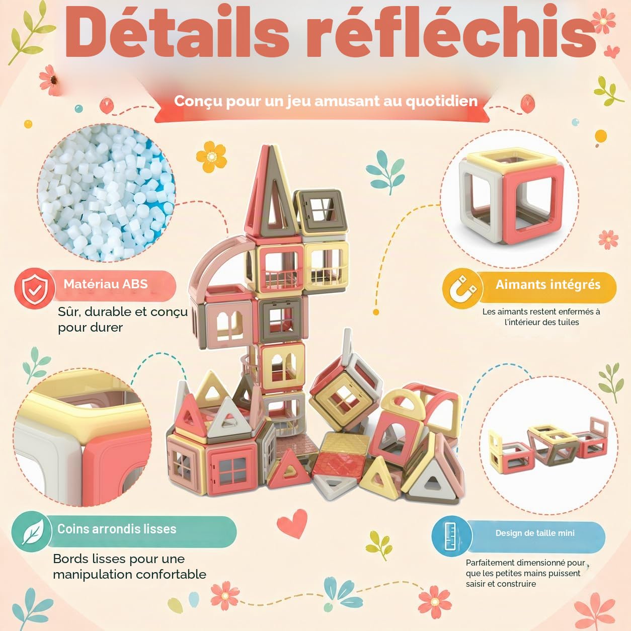 173Pcs Tuiles Magnétiques 3D Mini Blocs Aimants pour Enfants Éducatifs Apprentissage et Créativité STEM Jouets de Construction pour Filles et Garçons (Couleur Morandi)