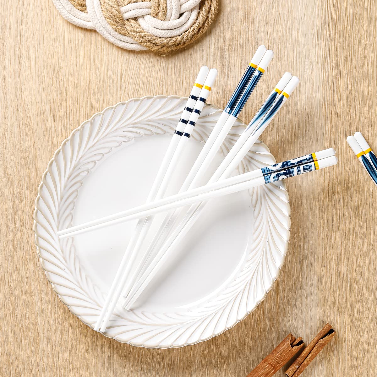 5 Paar Wiederverwendbare Essstäbchen Aus Keramik – Spülmaschinenfest, 24,8 Cm, Mit Etui Im Asiatischen Stil