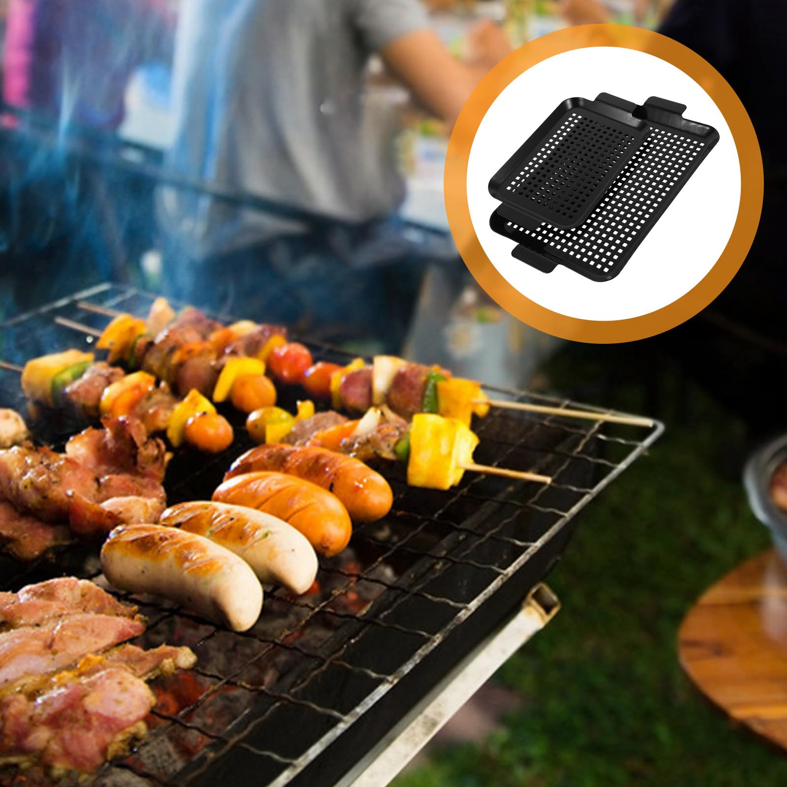 PACKOVE 2 Stück Antihaft Grillblech aus Edelstahl mit Perforiertem Design und Komfortablen Griffen Rechteckiges Backblech für Fleisch und Meeresfrüchte für Indoor und BBQ