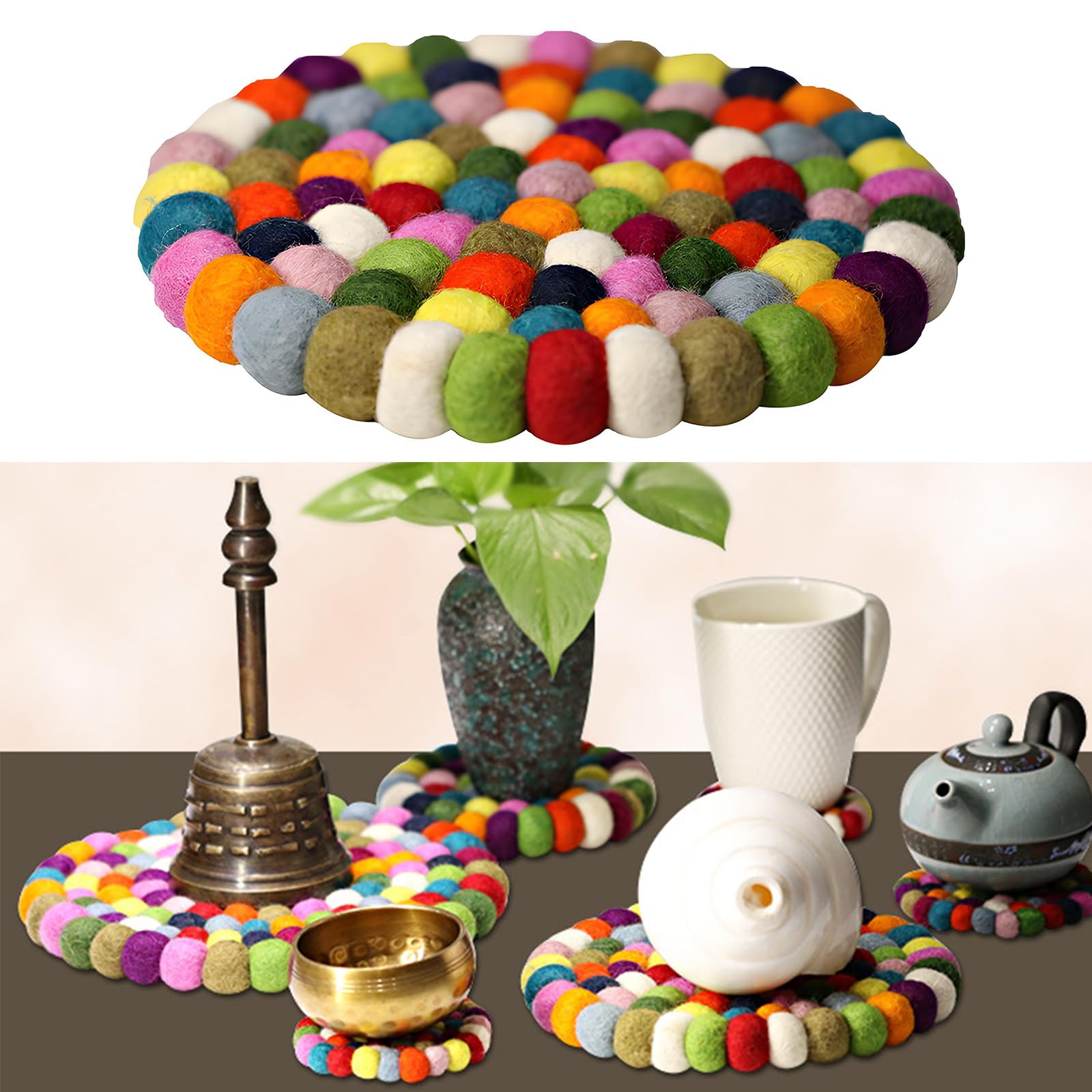 Posavasos redondos de fieltro de lana para platos calientes, tazas y herramientas espirituales, accesorios decorativos redondos de lana