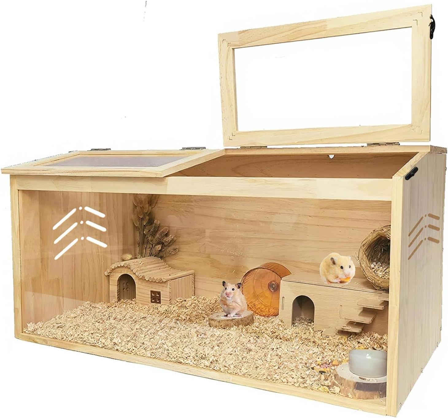 Large Wooden Hamster Cage 40"x20"x20" - Indoor Gerbil Cage with Acrylic Viewing Window & Openable Top, Hamster Habitats Enclosure, Small Pet House for Gerbils, Mice, Syrian Hamster, Guinea Pig