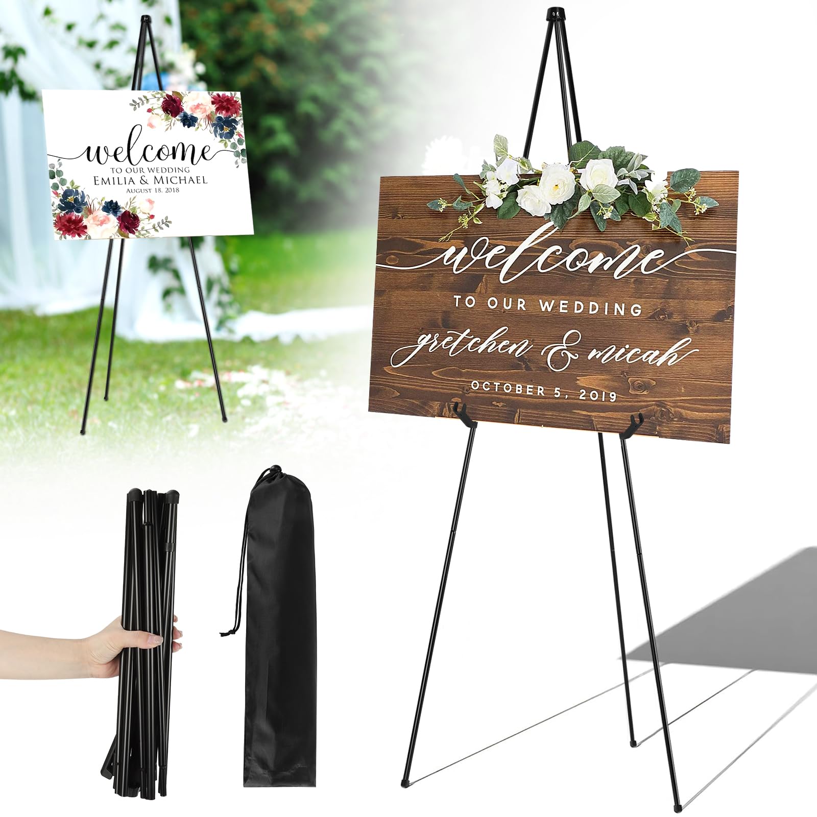 Grand Chevalet Easel Noir 160 Cm Réglable - Trépied Pliable Portable Pour Artistes, Mariages Et Affiches