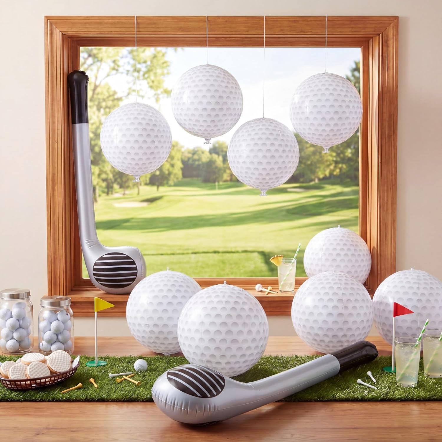 Soulchen Inflatable Golf Beach Balls Set 28'' Golf Clubs and 8'' Beach Balls for Golfing Themed Party Decorations PVC Golfers Gag Gift Party Favors for Summer Hawaii Birthday Pool Photo Props