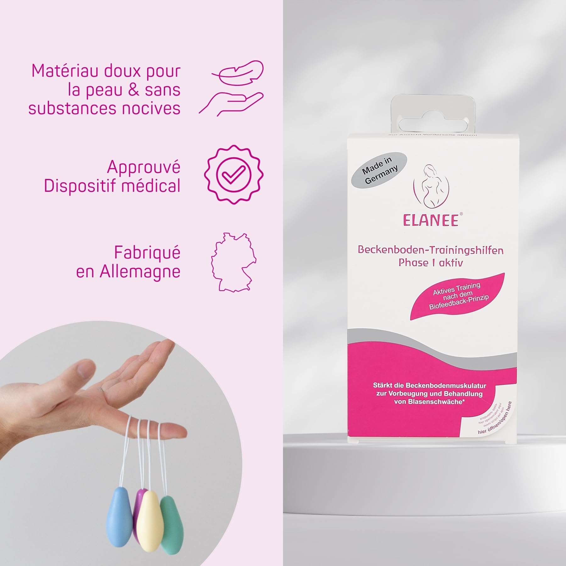 ELANEE Accessoires de rééducation du plancher pelvien Niveau I actif pour renforcer les muscles du plancher pelvien en cas de faiblesse de la vessie, set de 4 cônes (701-K2)