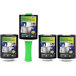 Mini Black Stretch Wrap Film roll,5''x1000ft,4 Packs with 1 Plastic Handle,Self Adhering Industrial Plastic Wrap for Pallet Wrap,Heavy Duty Packaging,Moving,Black Shrink Wrap,80 Gauge