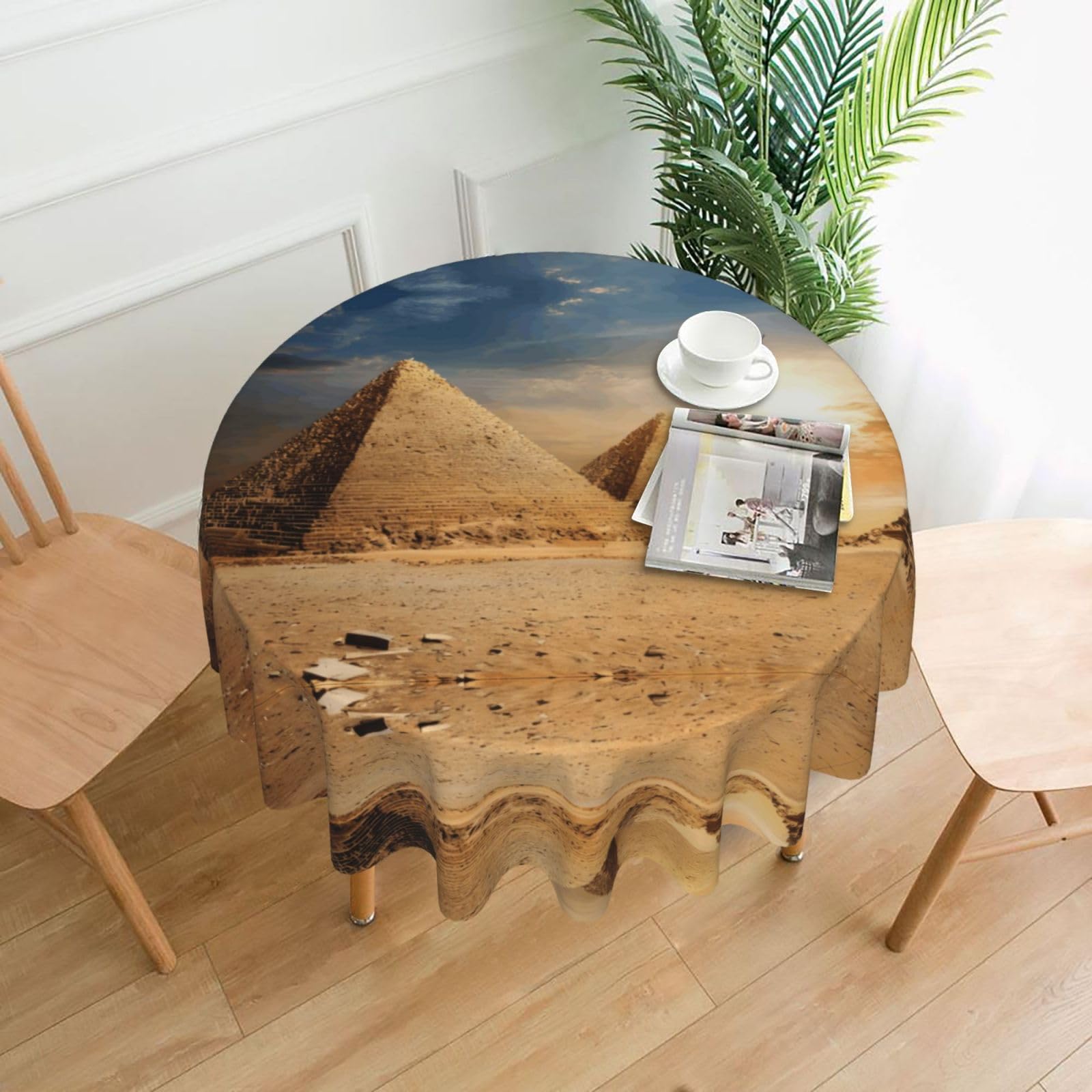 hhxvcv Egyptian Pyramid In Desert Round Tablecloth – Dining Table Cover